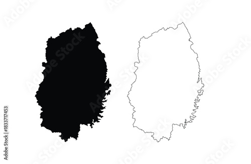 Iwate prefecture map Japan solid silhouette and black outline isolated on white
