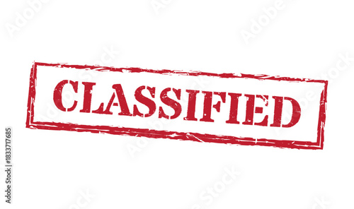 Red rubber stamp with the word Classified in distressed grunge texture