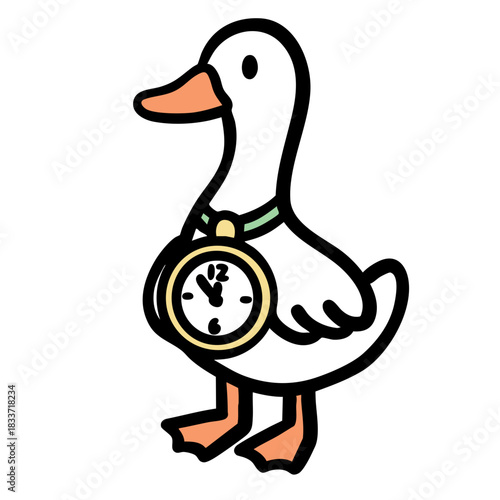 Funny cartoon geese celebrating New Year 2026. Vector illustration set of cute birds wearing party hats, holding sparklers, champagne, and clock. Isolated holiday characters.