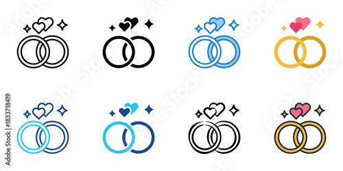 Wedding rings icon set multiple style vector collection. Editable Stroke 

