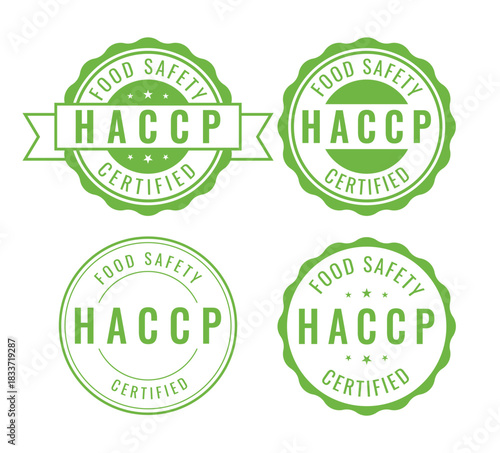 HACCP Certified food safety badge stamp set in green colors isolated on white