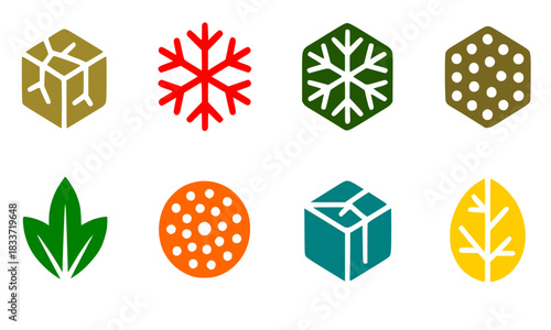 Abstract Nature and Climate Icon Set: Drought, Snow, Leaf, and Texture Symbols in Stylized Vector Graphic Collection