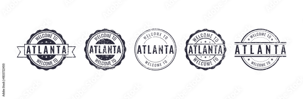 Fototapeta premium Welcome to Atlanta rubber stamp collection travel vector set illustration