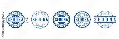 Collection of five Welcome to Sedona grunge rubber stamps vector set