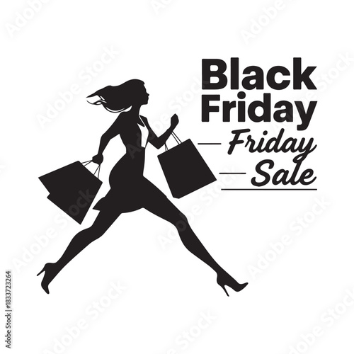 Running Woman Silhouette Shopping for Black Friday Sale Holiday Promotion Design.