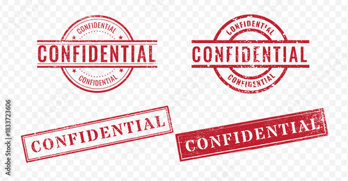 Set of four Confidential red grunge rubber stamps vector collection