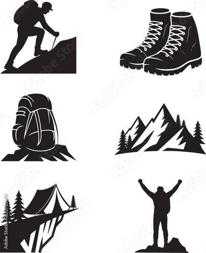 Set of camping, hiking and nature element vector on transparent background
