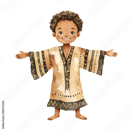 Smiling African Child in Traditional Clothing.