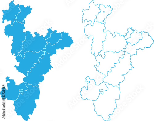 Blue line Ahmedabad district map illustration Gujarat India outline silhouette vector