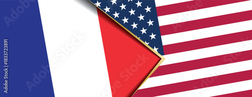 France and United States flags overlapping symbolizing strong historic alliance and diplomatic partnership