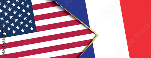 United States and France flags overlapping symbolizing close historic alliance and diplomatic friendship