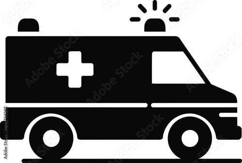 Ambulance icon with emergency siren and medical cross, critical care transport