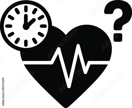 Heartbeat icon with clock, question mark for time-sensitive health issues