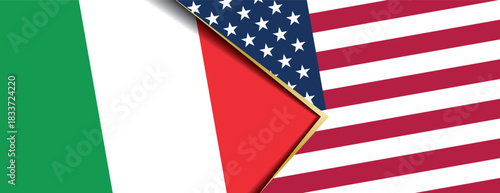 Italy and United States flags overlapping symbolizing close historic relationship and diplomatic partnership