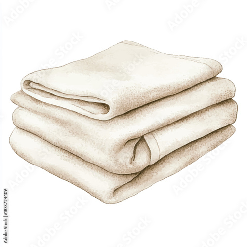 Stack of Folded White Towels Illustration.