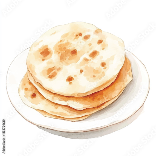 Stack of Indian flatbread roti or chapati on a plate closeup view delicious food traditional cuisine.