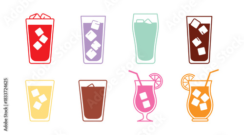 Chilled beverages in a filled design. Cool drink vector illustrations. Refreshing drink graphics.
