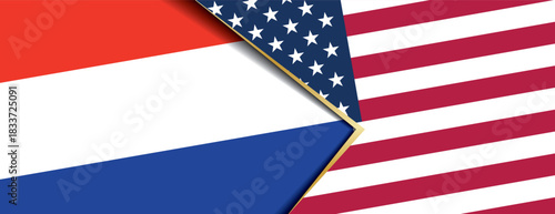Netherlands and United States flags overlapping symbolizing strong international friendship and commerce