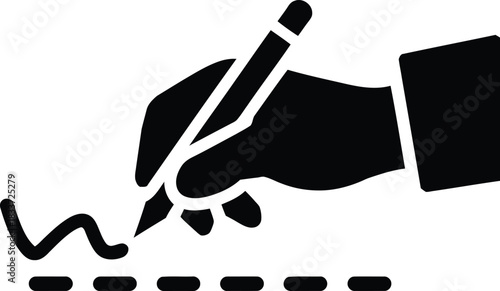 Signature process: a hand holding a pen to sign a legal contract document