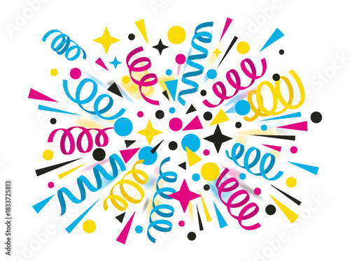 Colorful Confetti Explosion and Streamers Bursting Outward - Festive Celebration and Party Illustration