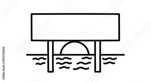 A minimalist line art icon depicts a sturdy bridge structure spanning calm water, symbolizing connection, journey, and foundational support in a simple vector design.