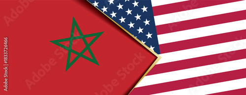 Morocco and United States flags overlapping abstract background showing international relations