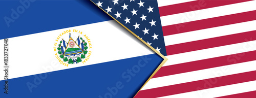 El Salvador and United States flags overlapping abstract background showing international relations