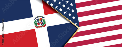 Dominican Republic and United States flags overlapping abstract background showing international relations