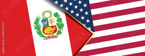 Peru and United States flags overlapping abstract background international relations diplomacy concept