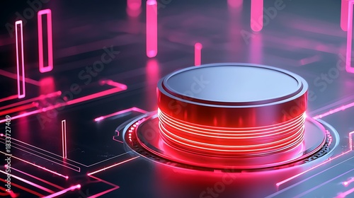 Futuristic glowing core on digital circuit board symbolizing advanced technology and data processing