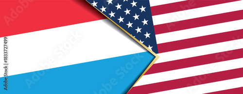Luxembourg and United States flags overlapping abstract background international relations