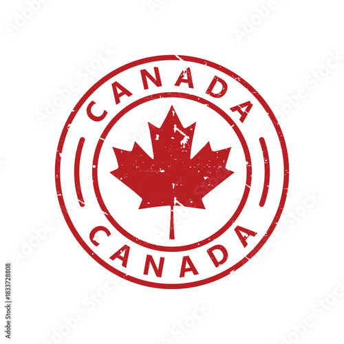 Canada red grunge rubber stamp seal with maple leaf symbol vintage design element