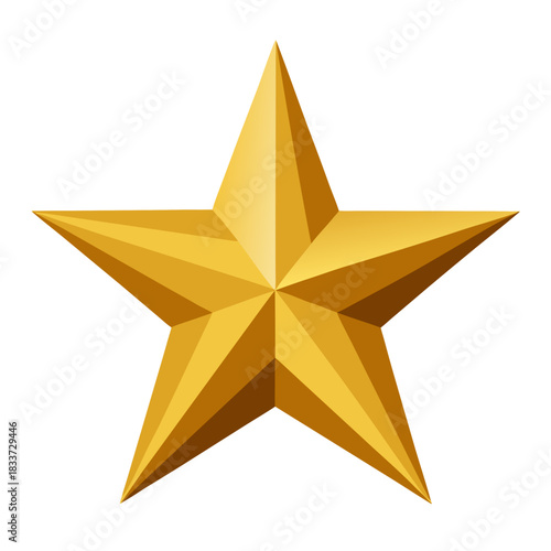A shiny golden five pointed star with a gradient effect on a white background
