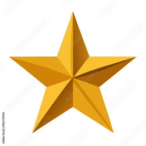 A gleaming golden five pointed star with sharp edges