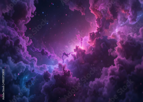 Wallpaper Mural Vibrant cosmic nebula with swirling purple and pink clouds and distant stars Torontodigital.ca