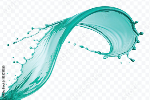 realistic smooth liquid fresh and clean water splash in curve style isolated on transparent background