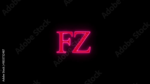 Pink letters fz glowing on black screen footage