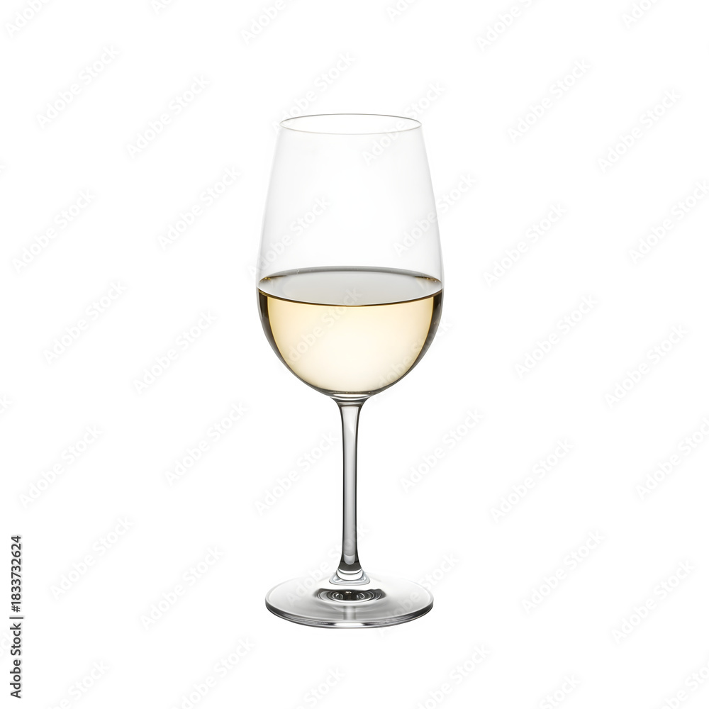 Fototapeta premium A glass of white wine is sitting on a table, isolated on white or transparent background, PNG Format.