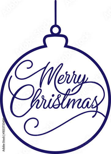 “Simple elegant Christmas ball ornament outline in red, hanging from a thin line, center-aligned ‘Merry Christmas’ lettering in script and sans-serif mix, minimal shadow, white background, luxury clea