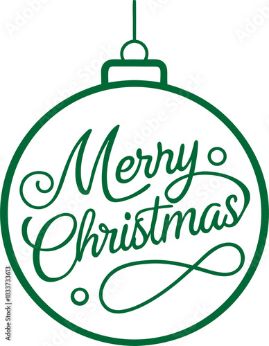 “Simple elegant Christmas ball ornament outline in red, hanging from a thin line, center-aligned ‘Merry Christmas’ lettering in script and sans-serif mix, minimal shadow, white background, luxury clea