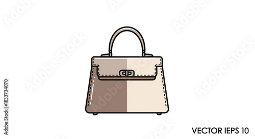 Elegant Womens Fashion Handbag Illustration with Top Handle and Clasp Closure.