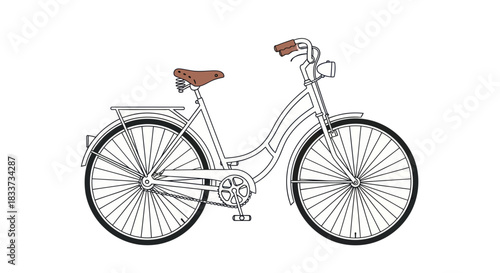 Classic step-through city bicycle illustration with a brown leather saddle.