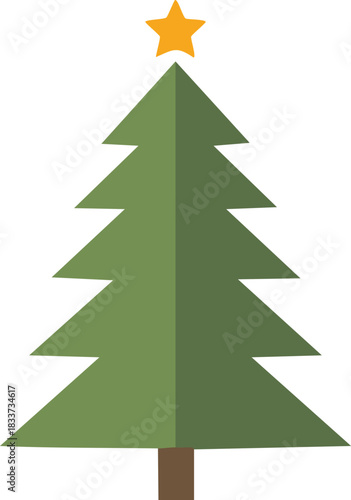 Geometric Christmas tree vector illustration with a bright star on top, an iconic symbol of the festive winter holiday season and celebration