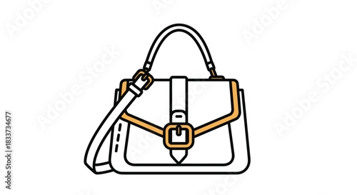 Stylish Line Art Handbag with Buckle and Shoulder Strap.