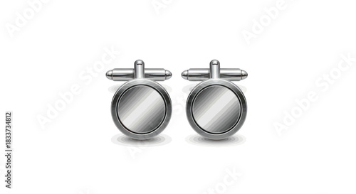 Elegant Silver Round Cufflinks with Reflective Surface.