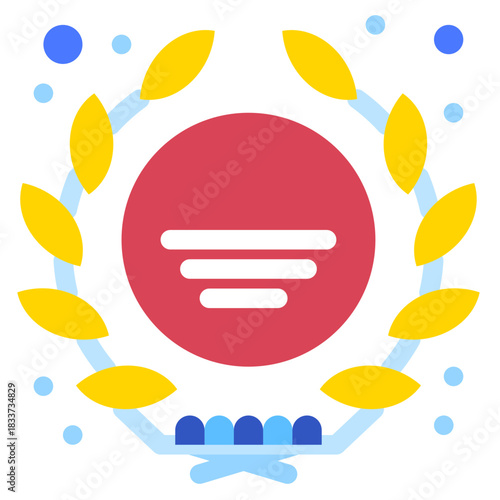 Trophy Emblem: An emblem of achievement and recognition, featuring a golden laurel wreath encircling a red circle and horizontal bars, symbolizing success, excellence, and honor.