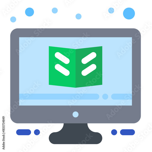 Digital Book Illustration: A modern, minimalist illustration showcasing a computer screen displaying a digital book icon, highlighting the evolving landscape of literature and technology. 