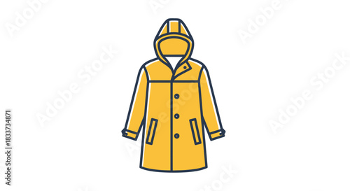 Yellow Raincoat with Hood and Buttoned Front Isolated.