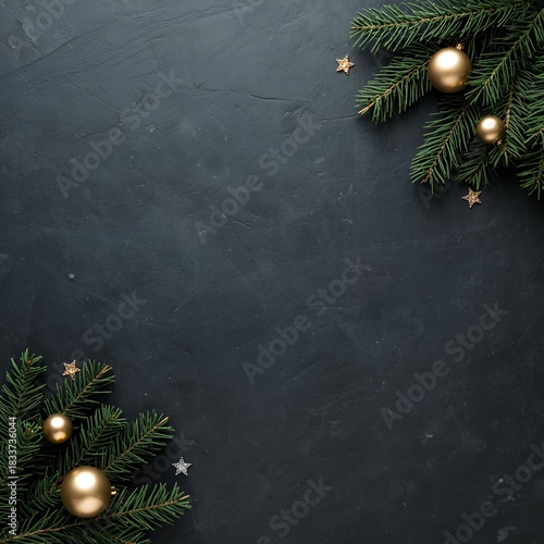 Christmas Decoration With fir Branches on a Dark Shale Backgroun