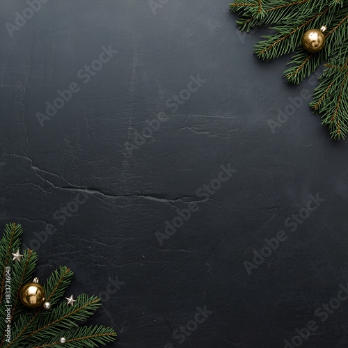 Christmas Decoration With fir Branches on a Dark Shale Backgroun